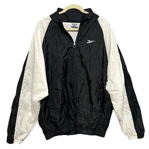 Reebok Men's Vintage Windbreaker Jacket Black White Full Zip Size XL‎